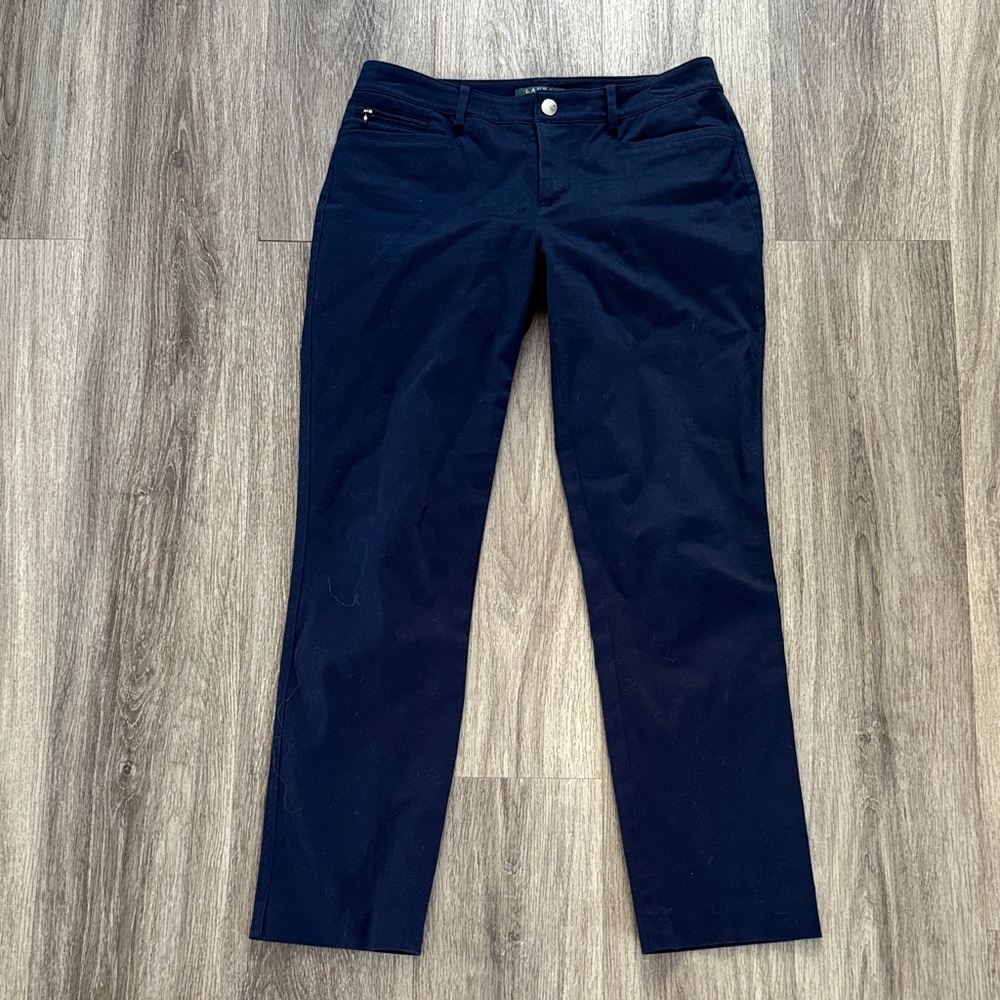 Ralph Lauren Deep Blue Trousers Size 4 Women’s Mid Rise Navy Pants Cotton Blend
